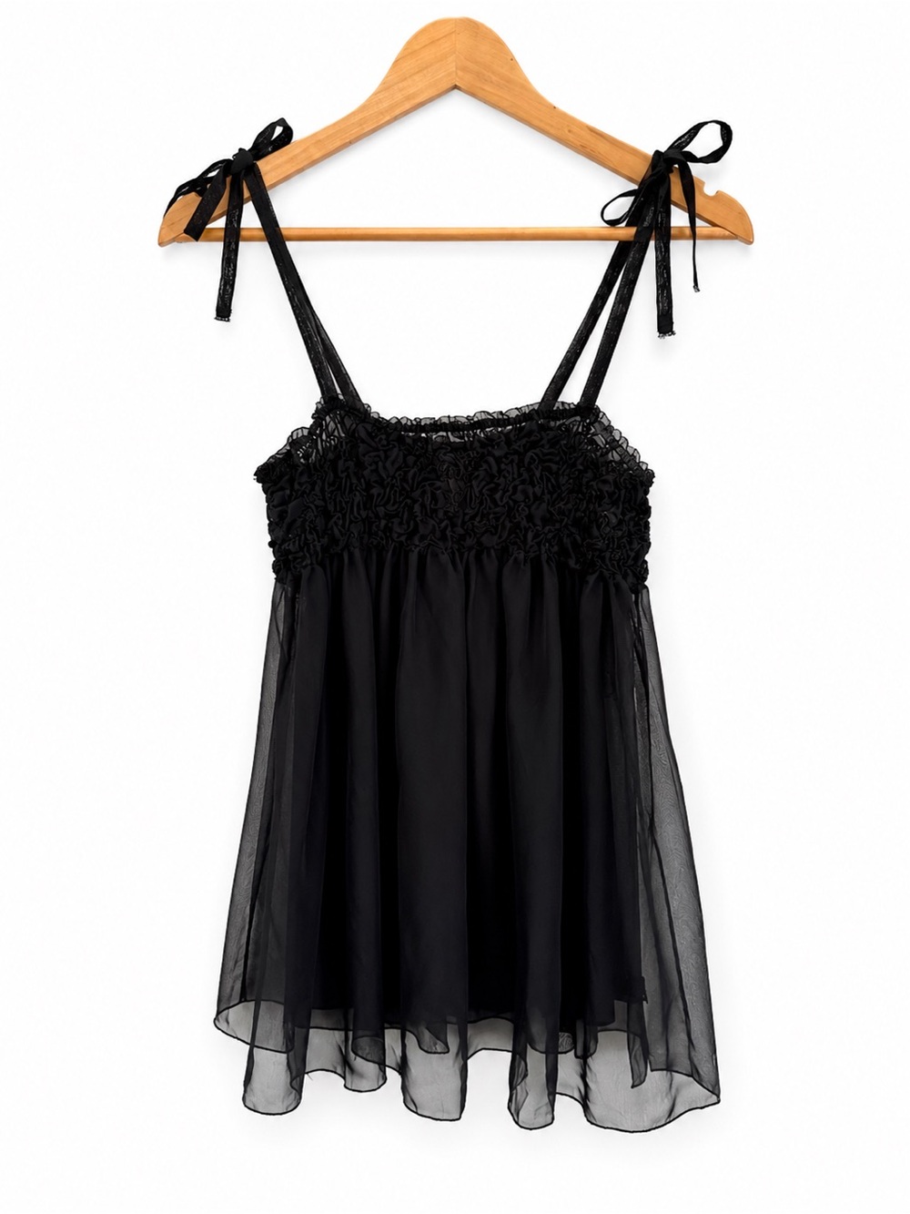 La Senza Black Chiffon Babydoll | Floral Ruffle Lace | Medium